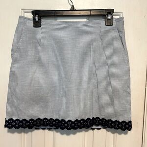 Striped Mini Skirt with Lace Trim - Blue/White